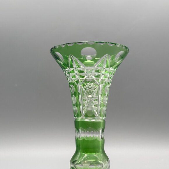 Vintage Emerald Green Cut-to-Clear Bohemian Crystal Vase Czech Overlay - Picture 6 of 10